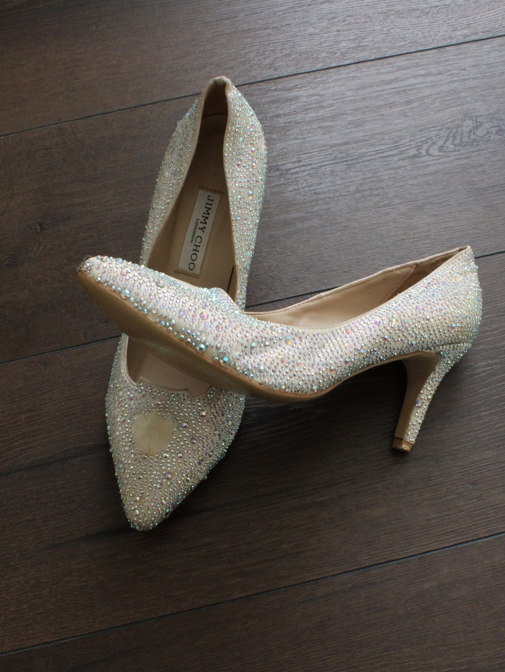 Jimmy Choo Ivory Crystal Embellished Pointed Toe Pumps